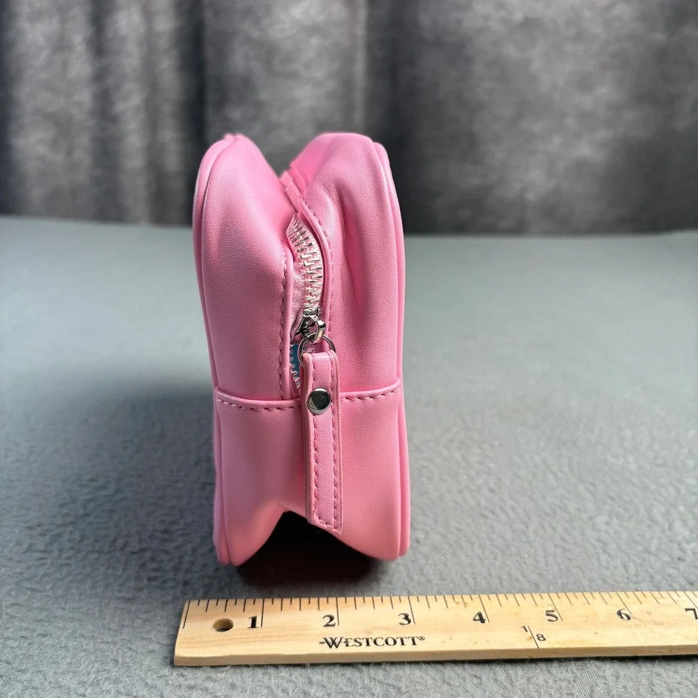 Akei Pink Heart Window Makeup Bag Vegan Leather Glitter Cosmetic Pouch Y2K